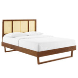 Kelsea Cane and Wood King Platform Bed With Angular Legs Walnut MOD-6697-WAL