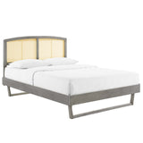 Sierra Cane and Wood Full Platform Bed With Angular Legs Gray MOD-6699-GRY