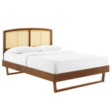 Sierra Cane and Wood Full Platform Bed With Angular Legs Walnut MOD-6699-WAL