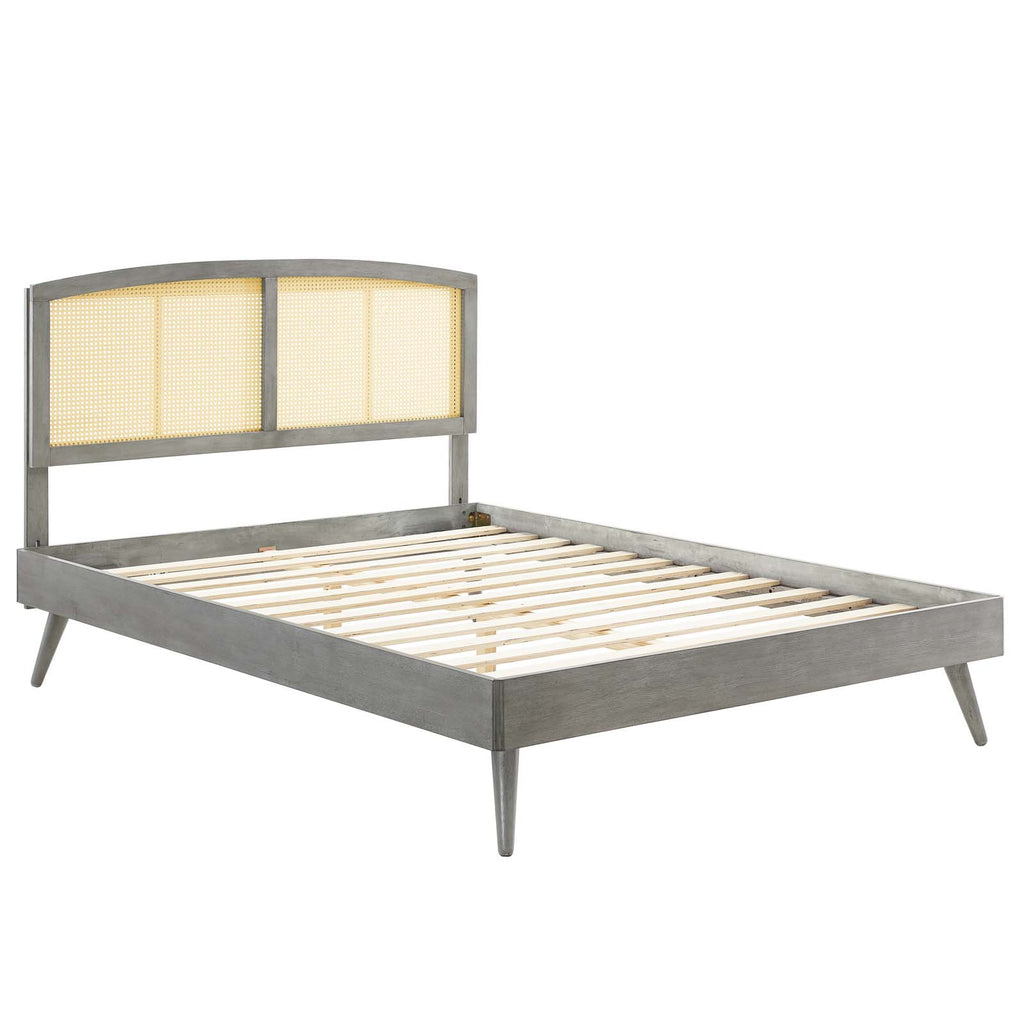 Sierra Cane and Wood King Platform Bed With Splayed Legs Gray MOD-6702-GRY
