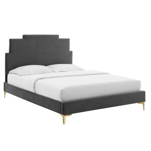 Lindsey Performance Velvet Queen Platform Bed Charcoal MOD-6703-CHA