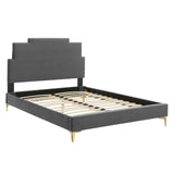 Lindsey Performance Velvet Queen Platform Bed Charcoal MOD-6703-CHA