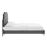 Lindsey Performance Velvet Queen Platform Bed Charcoal MOD-6703-CHA