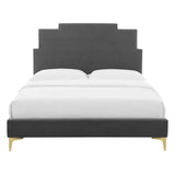 Lindsey Performance Velvet Queen Platform Bed Charcoal MOD-6703-CHA