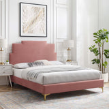 Lindsey Performance Velvet Queen Platform Bed Dusty Rose MOD-6703-DUS