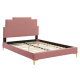 Lindsey Performance Velvet Queen Platform Bed Dusty Rose MOD-6703-DUS