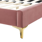 Lindsey Performance Velvet Queen Platform Bed Dusty Rose MOD-6703-DUS