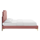 Lindsey Performance Velvet Queen Platform Bed Dusty Rose MOD-6703-DUS