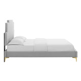 Lindsey Performance Velvet Queen Platform Bed Light Gray MOD-6703-LGR