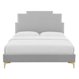 Lindsey Performance Velvet Queen Platform Bed Light Gray MOD-6703-LGR