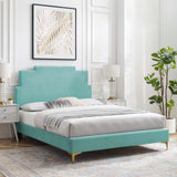 Lindsey Performance Velvet Queen Platform Bed Mint MOD-6703-MIN