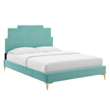 Lindsey Performance Velvet Queen Platform Bed Mint MOD-6703-MIN