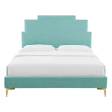 Lindsey Performance Velvet Queen Platform Bed Mint MOD-6703-MIN