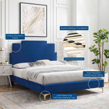 Lindsey Performance Velvet Queen Platform Bed Navy MOD-6703-NAV