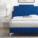 Lindsey Performance Velvet Queen Platform Bed Navy MOD-6703-NAV