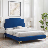 Lindsey Performance Velvet Queen Platform Bed Navy MOD-6703-NAV