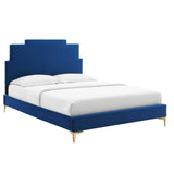 Lindsey Performance Velvet Queen Platform Bed Navy MOD-6703-NAV