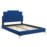 Lindsey Performance Velvet Queen Platform Bed Navy MOD-6703-NAV