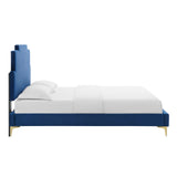 Lindsey Performance Velvet Queen Platform Bed Navy MOD-6703-NAV