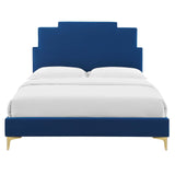 Lindsey Performance Velvet Queen Platform Bed Navy MOD-6703-NAV