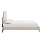 Lindsey Performance Velvet Queen Platform Bed Pink MOD-6703-PNK