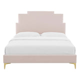 Lindsey Performance Velvet Queen Platform Bed Pink MOD-6703-PNK