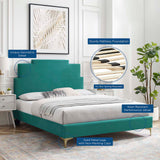 Lindsey Performance Velvet Queen Platform Bed Teal MOD-6703-TEA