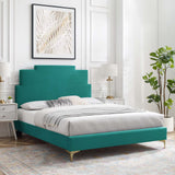 Lindsey Performance Velvet Queen Platform Bed Teal MOD-6703-TEA