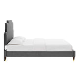 Lindsey Performance Velvet Queen Platform Bed Charcoal MOD-6704-CHA