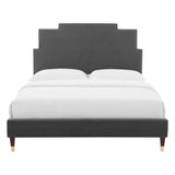 Lindsey Performance Velvet Queen Platform Bed Charcoal MOD-6704-CHA