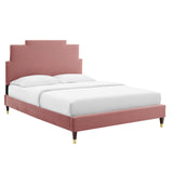 Lindsey Performance Velvet Queen Platform Bed Dusty Rose MOD-6704-DUS