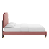 Lindsey Performance Velvet Queen Platform Bed Dusty Rose MOD-6704-DUS