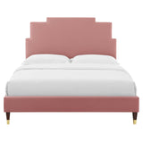 Lindsey Performance Velvet Queen Platform Bed Dusty Rose MOD-6704-DUS