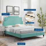 Lindsey Performance Velvet Queen Platform Bed Mint MOD-6704-MIN