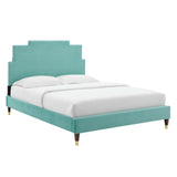 Lindsey Performance Velvet Queen Platform Bed Mint MOD-6704-MIN