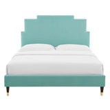 Lindsey Performance Velvet Queen Platform Bed Mint MOD-6704-MIN