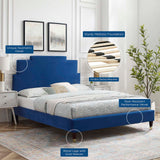 Lindsey Performance Velvet Queen Platform Bed Navy MOD-6704-NAV