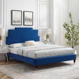 Lindsey Performance Velvet Queen Platform Bed Navy MOD-6704-NAV