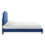 Lindsey Performance Velvet Queen Platform Bed Navy MOD-6704-NAV