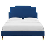 Lindsey Performance Velvet Queen Platform Bed Navy MOD-6704-NAV