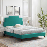 Lindsey Performance Velvet Queen Platform Bed Teal MOD-6704-TEA