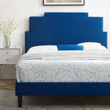 Lindsey Performance Velvet Queen Platform Bed Navy MOD-6705-NAV