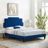 Lindsey Performance Velvet Queen Platform Bed Navy MOD-6705-NAV