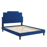 Lindsey Performance Velvet Queen Platform Bed Navy MOD-6705-NAV