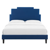 Lindsey Performance Velvet Queen Platform Bed Navy MOD-6705-NAV