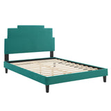 Lindsey Performance Velvet Queen Platform Bed Teal MOD-6705-TEA