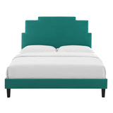 Lindsey Performance Velvet Queen Platform Bed Teal MOD-6705-TEA