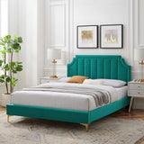 Modway Furniture Sienna Performance Velvet Queen Platform Bed MOD-6712-TEA
