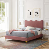 Modway Furniture Current Performance Velvet Queen Platform Bed XRXT Dusty Rose MOD-6733-DUS