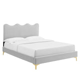 Modway Furniture Current Performance Velvet Queen Platform Bed XRXT Light Gray MOD-6733-LGR